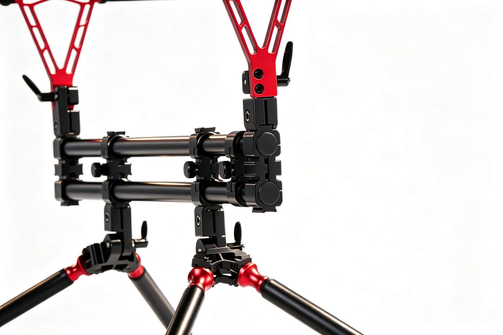 Red and black all-terrain rod pod CNC details