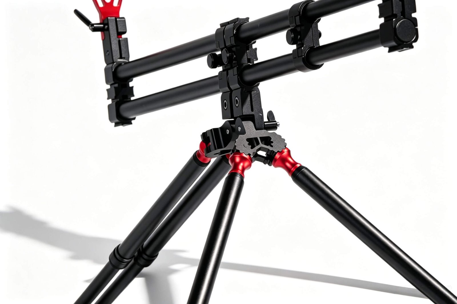 Red and black all-terrain rod pod CNC details
