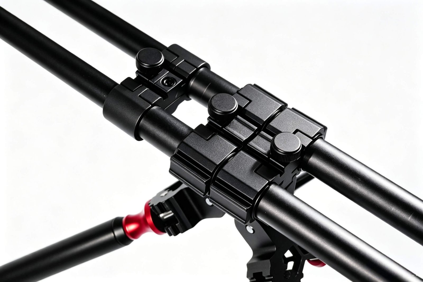 Red and black all-terrain rod pod CNC details