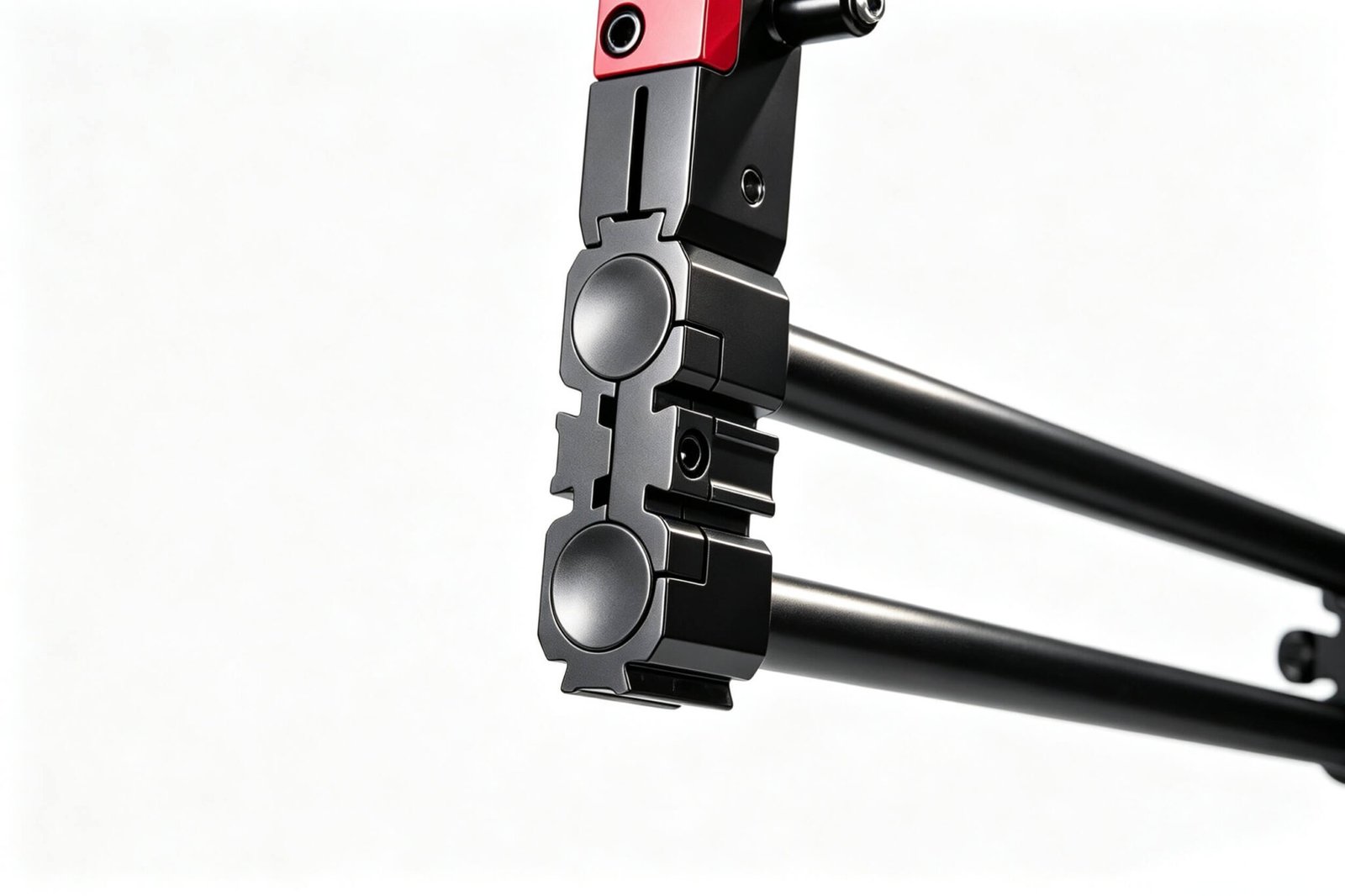 Red and black all-terrain rod pod CNC details