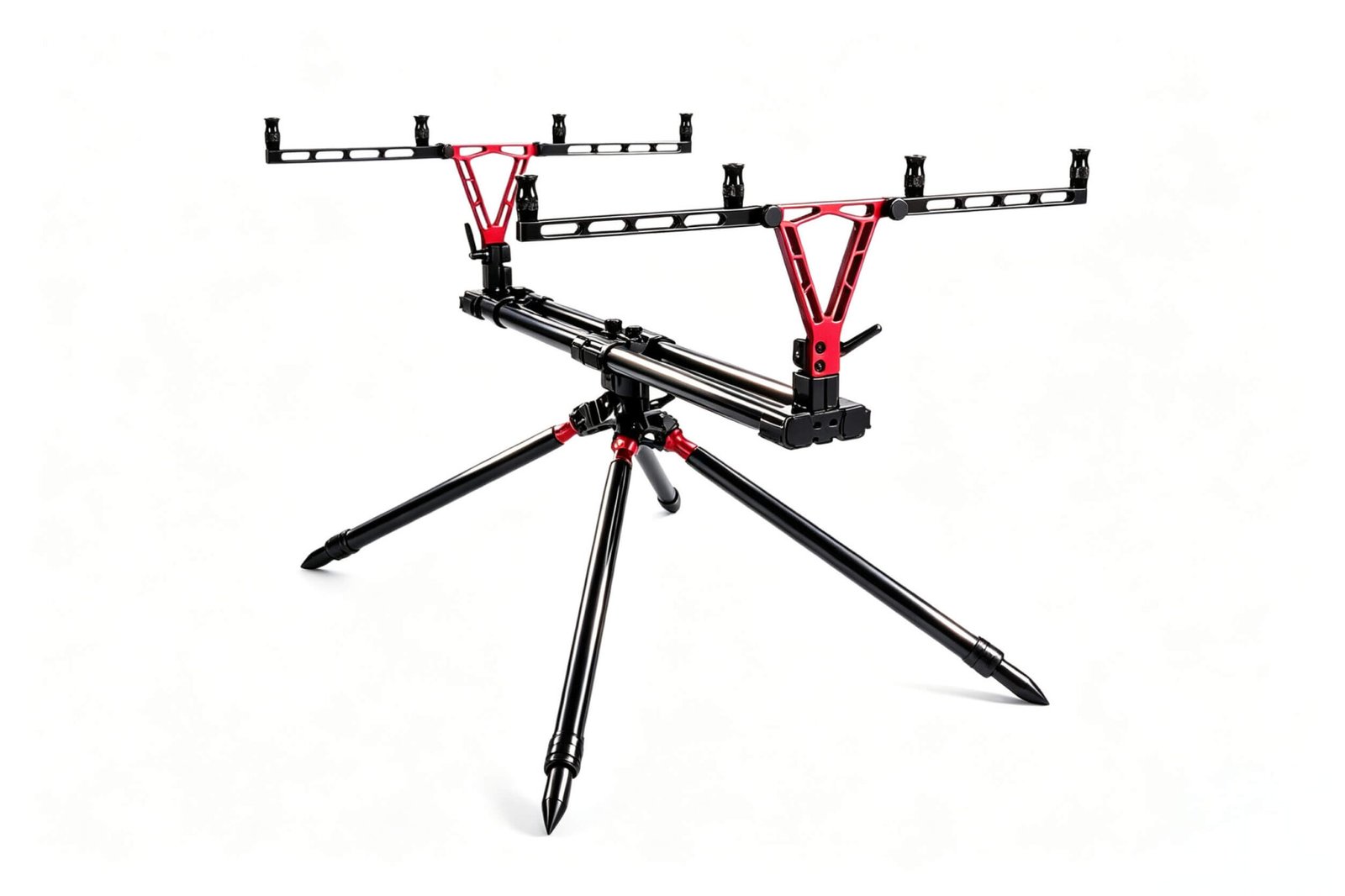 Red and black all-terrain rod pod CNC details