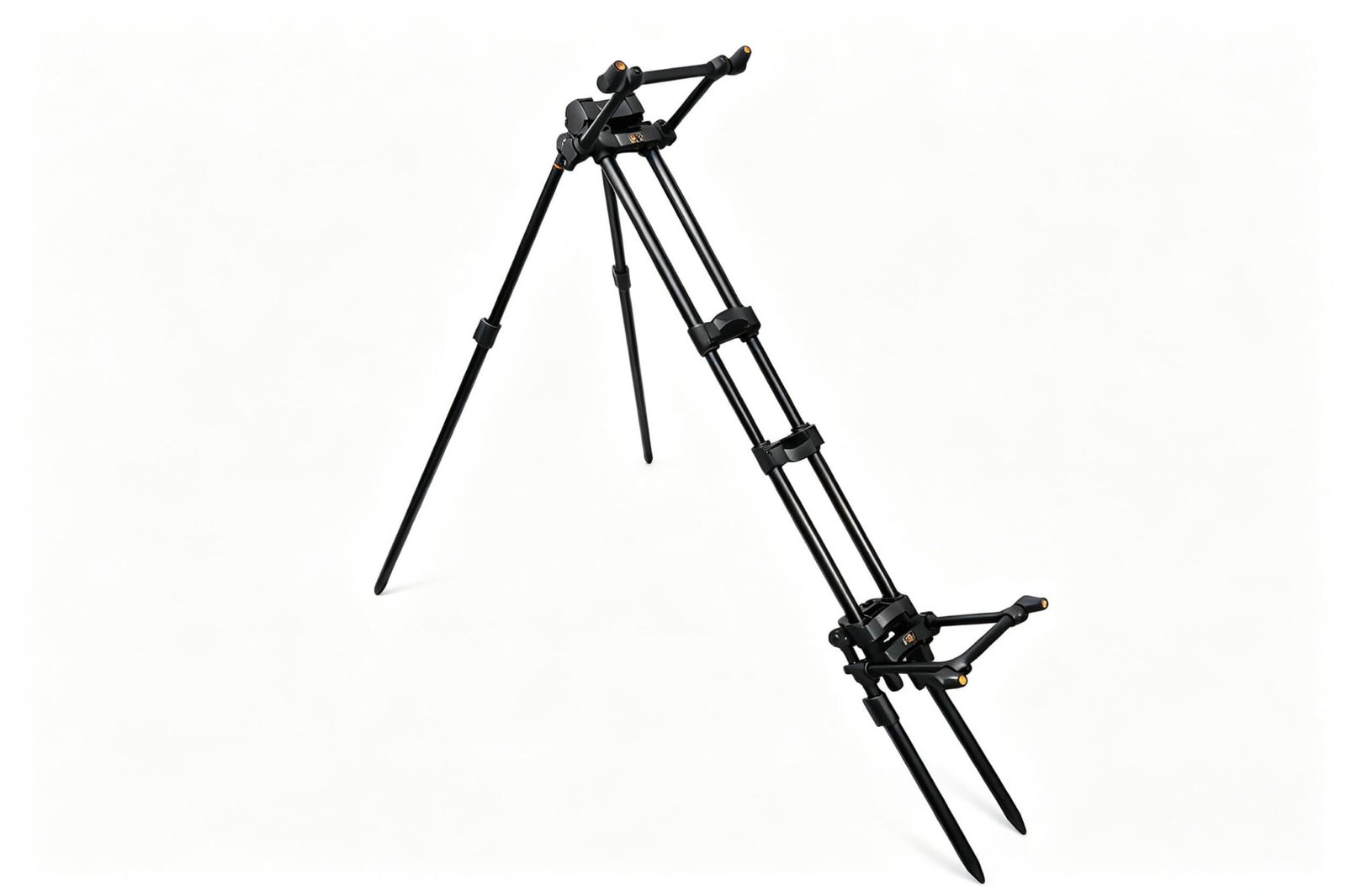 Adjustable fishing rod pod support, featuring a flexible and stable tripod design for precise carp angling.