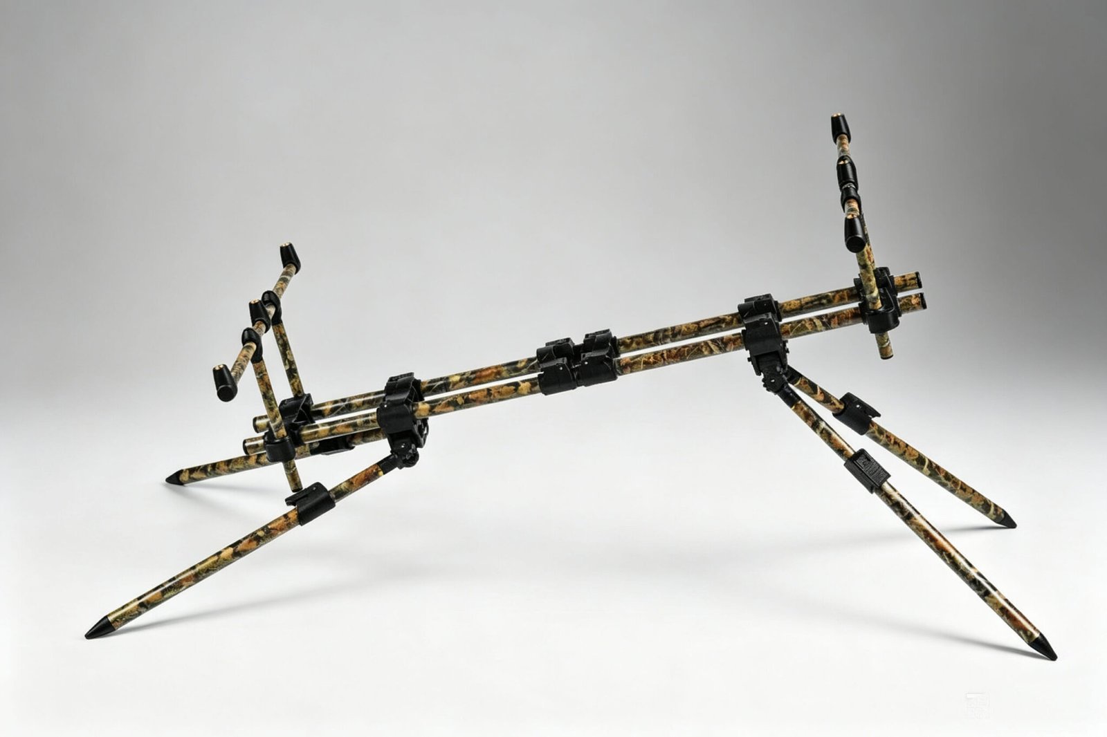 A versatile rod pod setup displaying multiple angle adjustments for precise rod positioning.